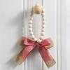 Linen Bow with Natural Wood Bead Strand - Handcrafted Wall Hanging for Valentine‘s Day Home Decor and Cozy Homestay Accents