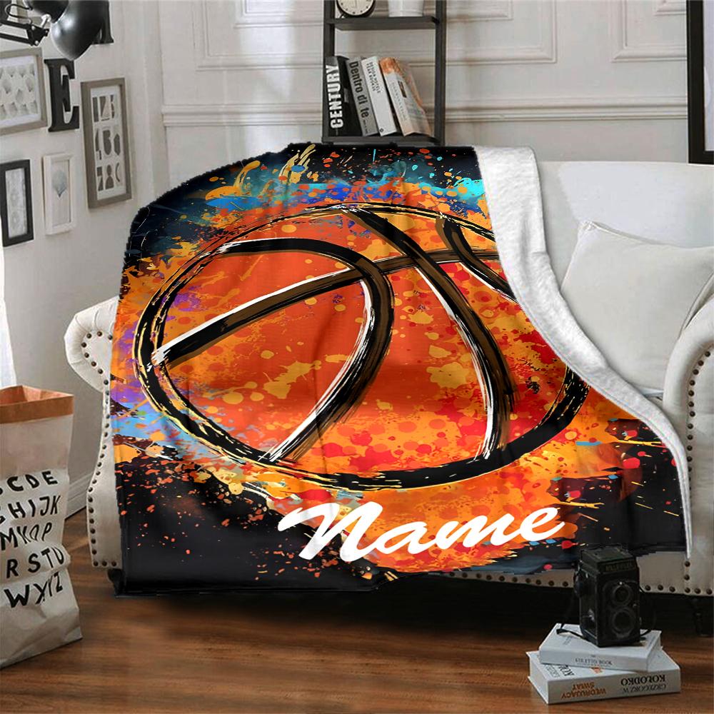 Custom Name Basketball Theme Printed Blanket - Perfect for Couch, Bed, Travel & Outdoor Use | Machine Washable, Cozy & Durable.