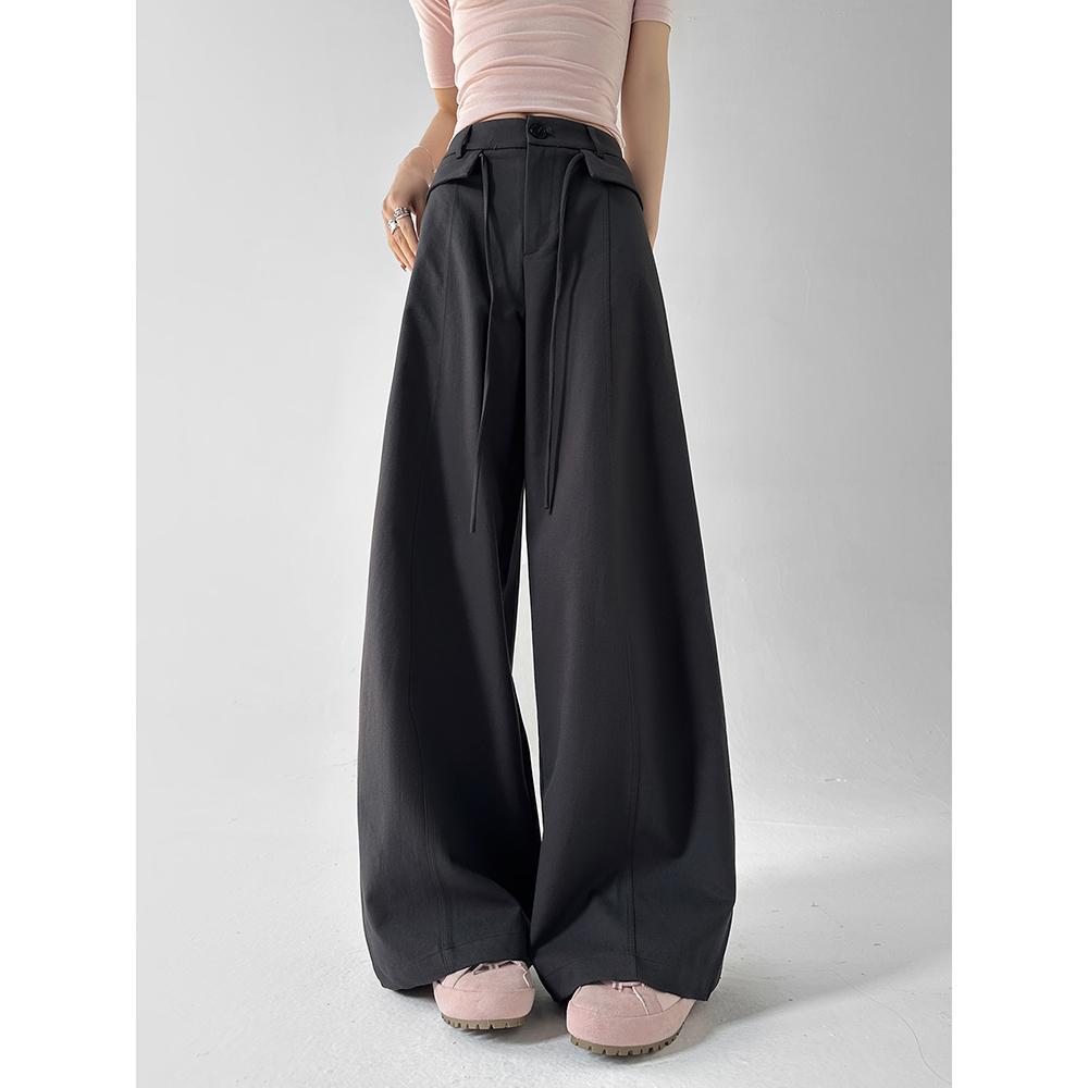 Spring 2026 High-Waist Lace-Up Straight Wide-Leg Trousers for Women