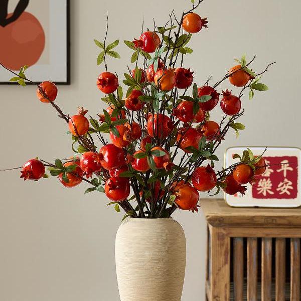 Chinese-Style Persimmon and Pomegranate Flower Arrangement for Living Room or Dining Table