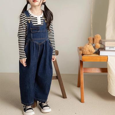 Boys and Girls' Pants Denim Strap Pants Jumpsuit Autumn Personalized Pocket Strap Pants Children's Jumpsuits Kids Clothing
