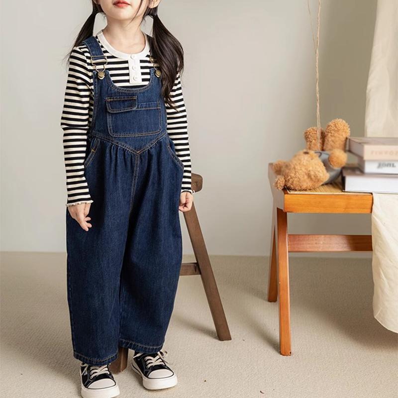 Boys and Girls' Pants Denim Strap Pants Jumpsuit Autumn Personalized Pocket Strap Pants Children's Jumpsuits Kids Clothing