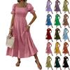 Women S Square Neck Puff Sleeve Maxi Dress Smocked Bodice Tiered Skirt with Pockets for Casual Wear