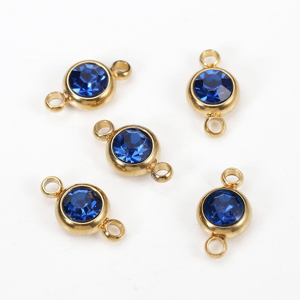 10pcs 6mm Stainless Steel Crystal Rhinestone Beads Gold Color Birthstones Charms Pendants for Bracelet Jewelry Making Crafts DIY