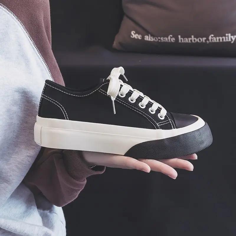 Fashion Stylish Casual Lace Up Women's Canvas Shoes On Sale Walking Fashion 2025 Korean Original New In Designer Luxury Ladies Footwear