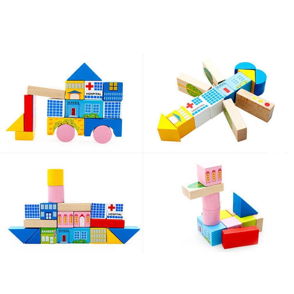 62-Piece Wood City Traffic Building Blocks