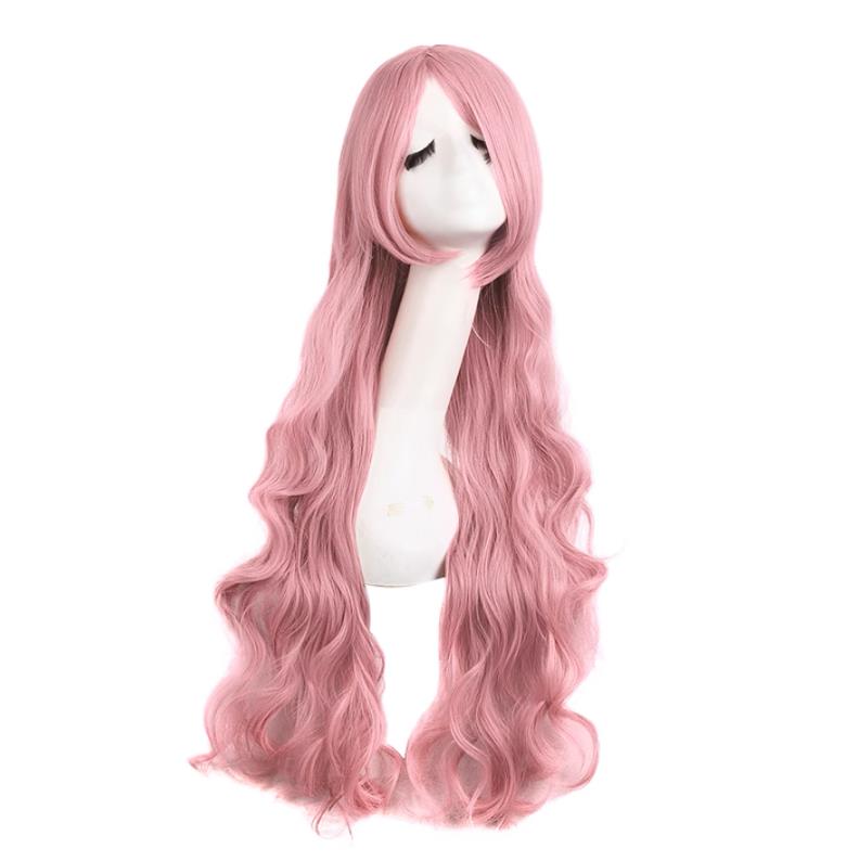 Pink Wigs With Bangs Long Wavy Pink Wigs For Women Synthetic Natural Wavy Wig Heat Resistant Colorful Wigs For Daily Party Cospl