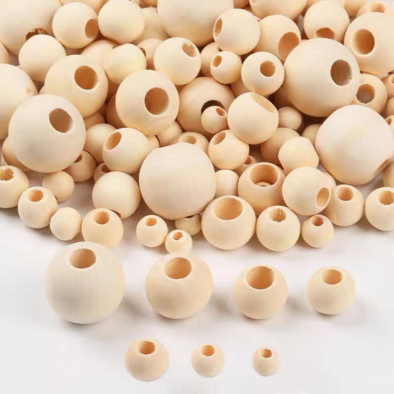 Natural Beech Wood Beads: 8-50mm Large Hole Round Beads for DIY Jewelry Making