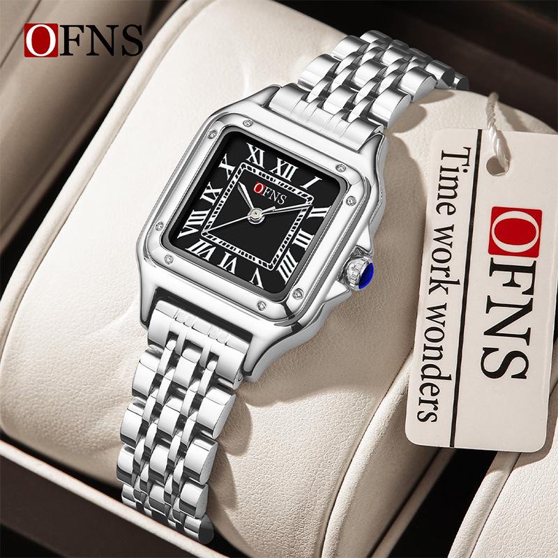 OFNS Unisex Retro Roman Numeral Square Quartz Waterproof Steel Band Wristwatches
