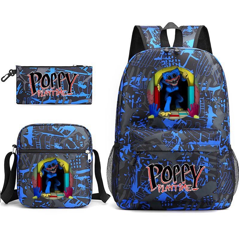 Poppyplaytime Mostro Salsiccia Stampa Zaino Scolastico Astuccio a Tre Pezzi Borsa a Tracolla Zaino