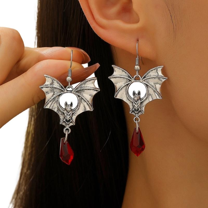 A52E Unique Bat Spiders Dangle Earrings Halloween Goth Accessory Alloy Jewelry