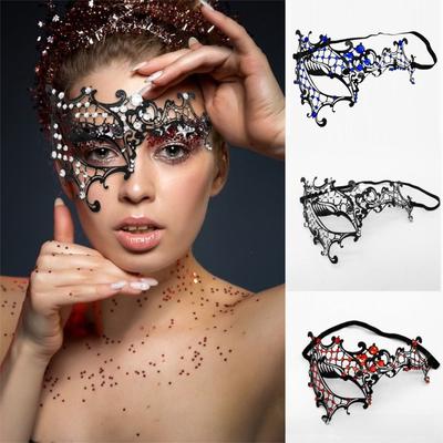 New Vintage Half Face Mask Hollowed-out Elastic Bands Masquerade Party Mask Lace Metal Diamond Inlaid Princess Mask