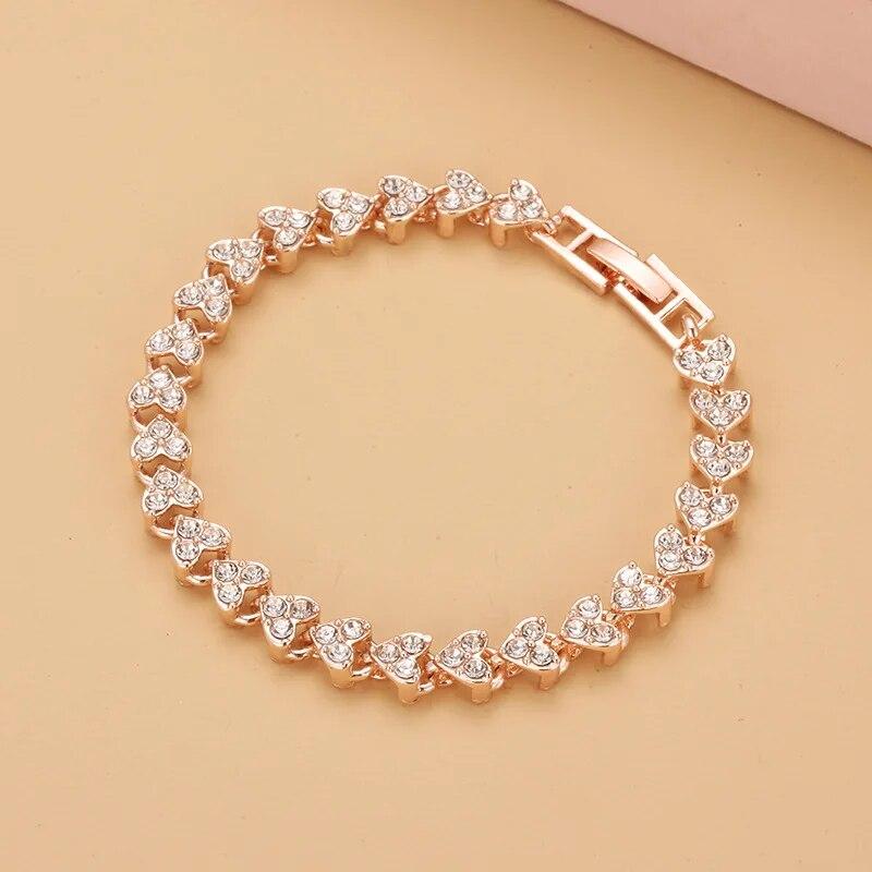 4 Colors Lucky Bracelet For Female Girls Blue Pink Rhinestone Heart Charm Bracelet Ladies Bridal Wedding Senior Jewelry Gifts