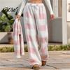 Soft Skin Friendly Sleep Pants Women Plaid Wide Leg Pants, Drawstring High Waist Thick Coral Fleece Velvet Trousers Warm Loungewear, Anti-Pilling