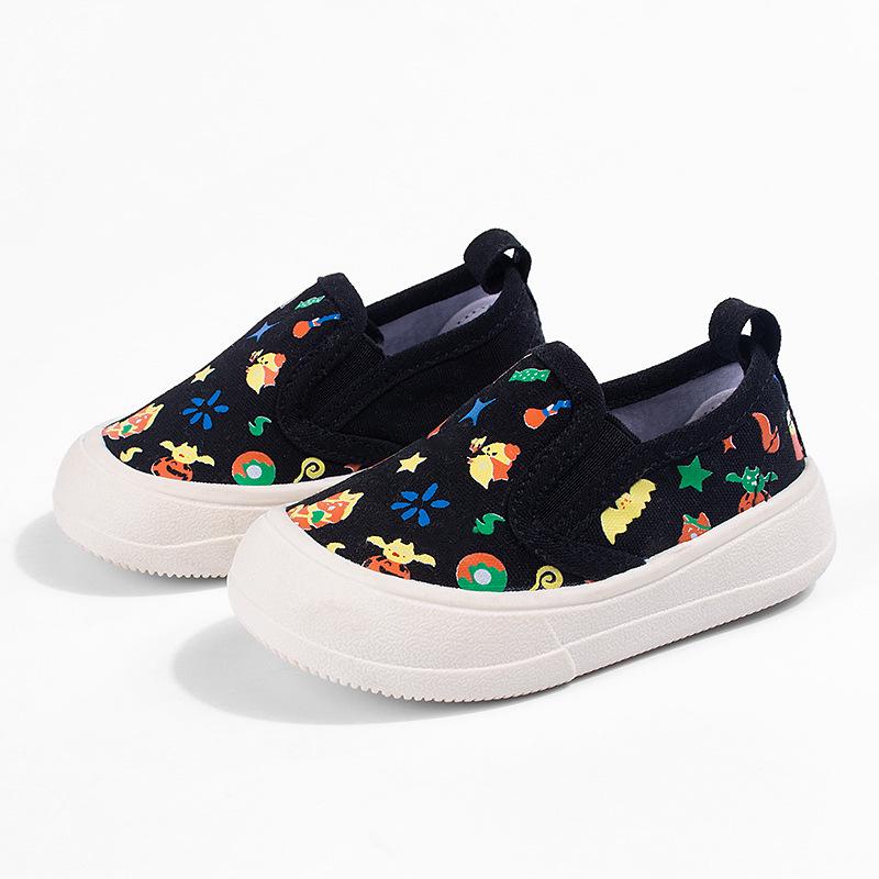 Kids' Cartoon Print Elastic Canvas Slip-On Shoes, Lightweight Soft Sole for Boys and Girls, Spring/Autumn Toddler Sneakers.