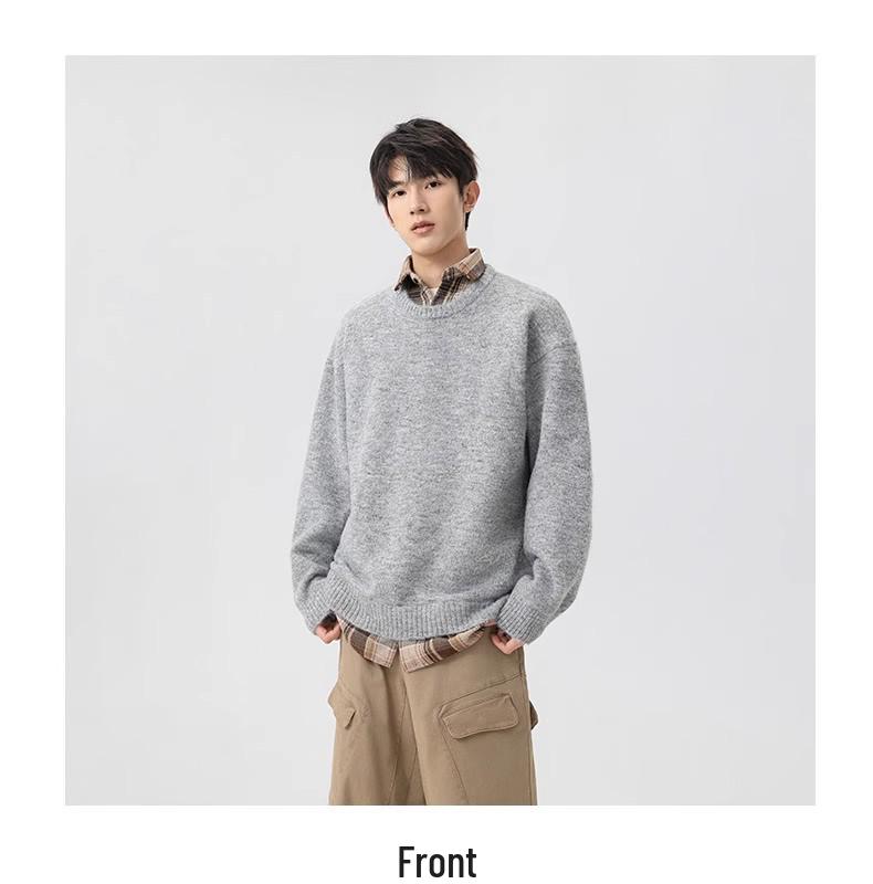 

Men s Autumn/Winter Two-Piece Look Collared Sweater - Loose Fit Knitwear M сірий колір