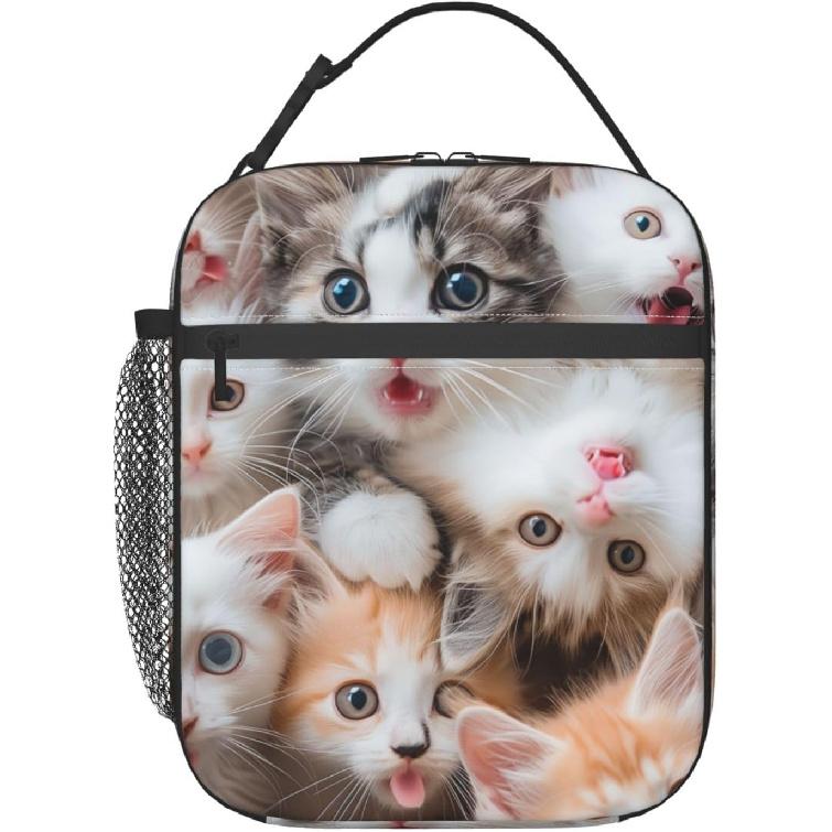 Cute Cat Lunch Box for Kids Girls Boys Kitten Lunch Bag Cooler Tote Reusable Insulated Lunch Bag Container Gifts for Office Picnic Travel Work School