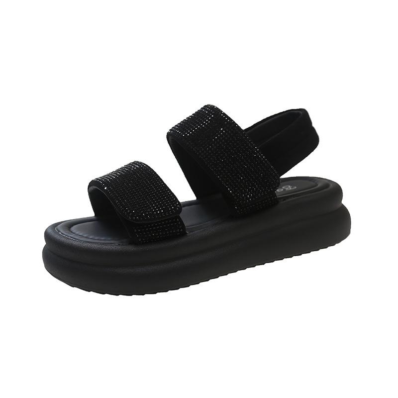 Sequined Velcro Muffin Beach Shoes Women's 2024 Summer New Casual Outer Wear Fashion Versatile One-pedal Sandals