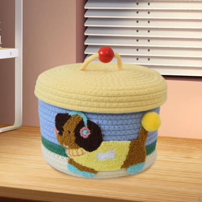 Cesta de Cuerda de Algodón con Tapa para Organización de Escritorio para Perros