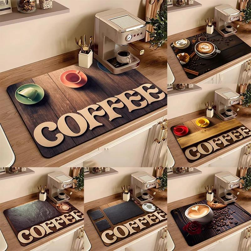 Coffee Machine Mat Waterproof Drain Pad Non-slip Dish Drying Mats for Kitchen Quick Dry Tableware Faucet Placemat Dinnerware