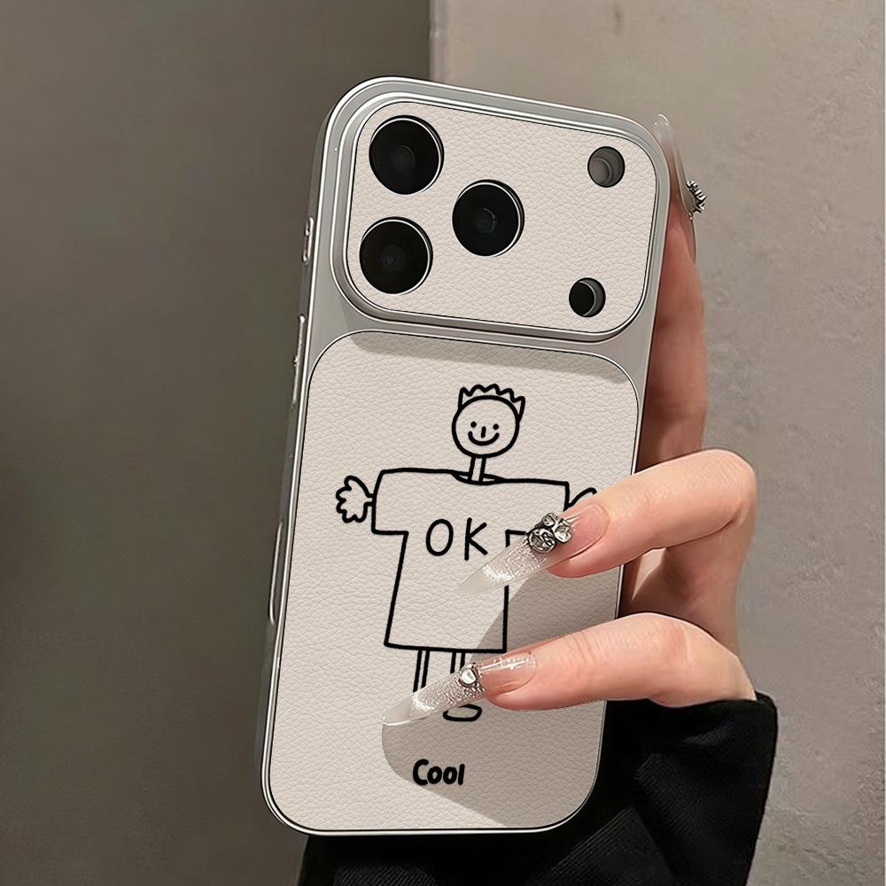 Simple and Childlike Hand-painted, Suitable for iPhone17 Large Window 16promax Mobile Phone Case 15 Fine Holes 14 All-inclusive