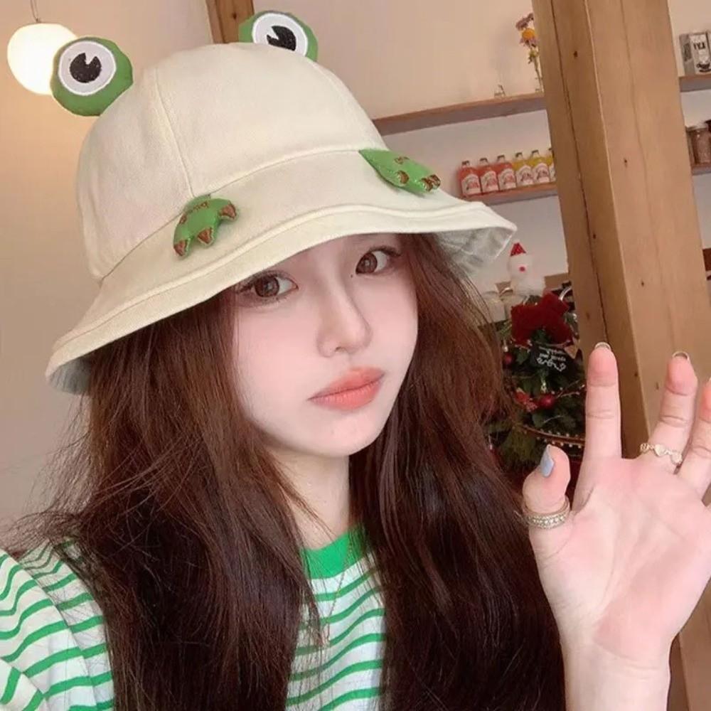 Foldable Cartoon Frog Bucket Hat Big Eyes Pattern Fisherman Hats for Sun Protection Outdoors