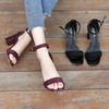 Sandals Women's Summer 2025 New Mid-heel Thick Heel Black Student Versatile Open-toe One-word Buckle Strap Roman High Heels Women