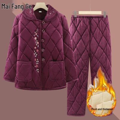 Women's Cotton Tang Suit Pajama Set for Winter - Thickened Velvet, Warm Homewear for Middle-Aged and Elderly