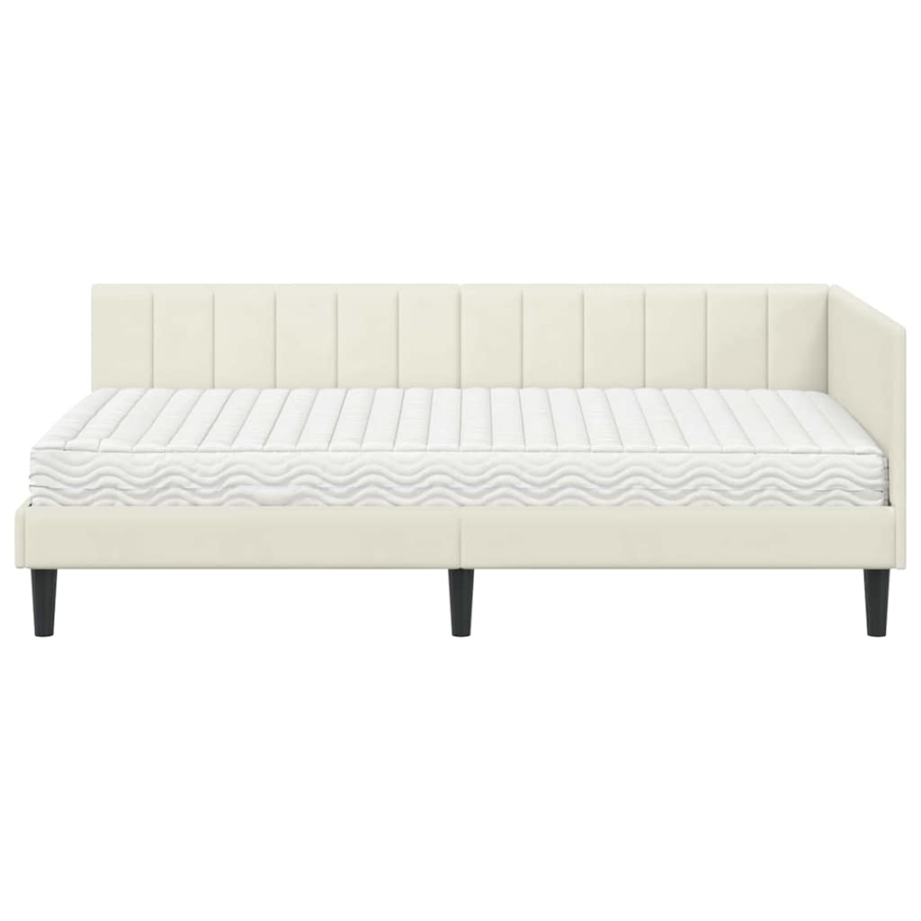 Corner Bed Frame with Mattress and Headboard 2 Pcs Cream Velvet