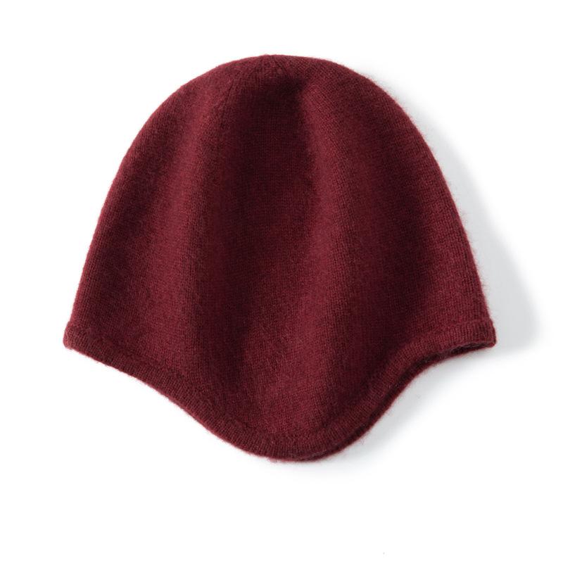 Cashmere knitted cold hat women's autumn and winter warm ear protection solid color wool hat showing face small versatile fashion hat