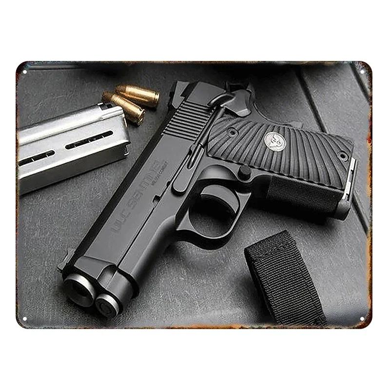 Panneau Métallique HD Pistolet. Style Vintage, Idéal pour la Maison, le Bar, le Club. Ajoute du charme à la décoration murale.