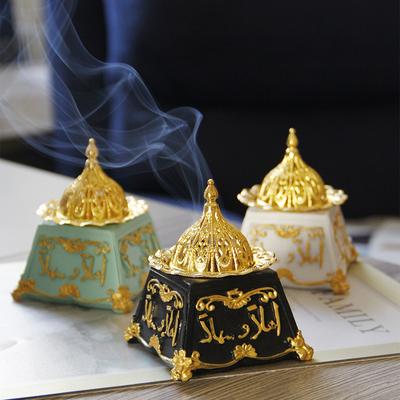 1PZ Bruciatore di Incenso in Metallo Dorato Classico Vintage Coperchio Bruciatore di Incenso in Resina Arabo del Medio Oriente Decorazione Arredamento per la Casa