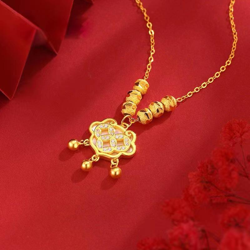 Zhaocai Ping An Lock Necklace National Style Copper Coin Pendant Light Luxury Simple Holiday Gift Collarbone Chain Starts Translationjavascript:;