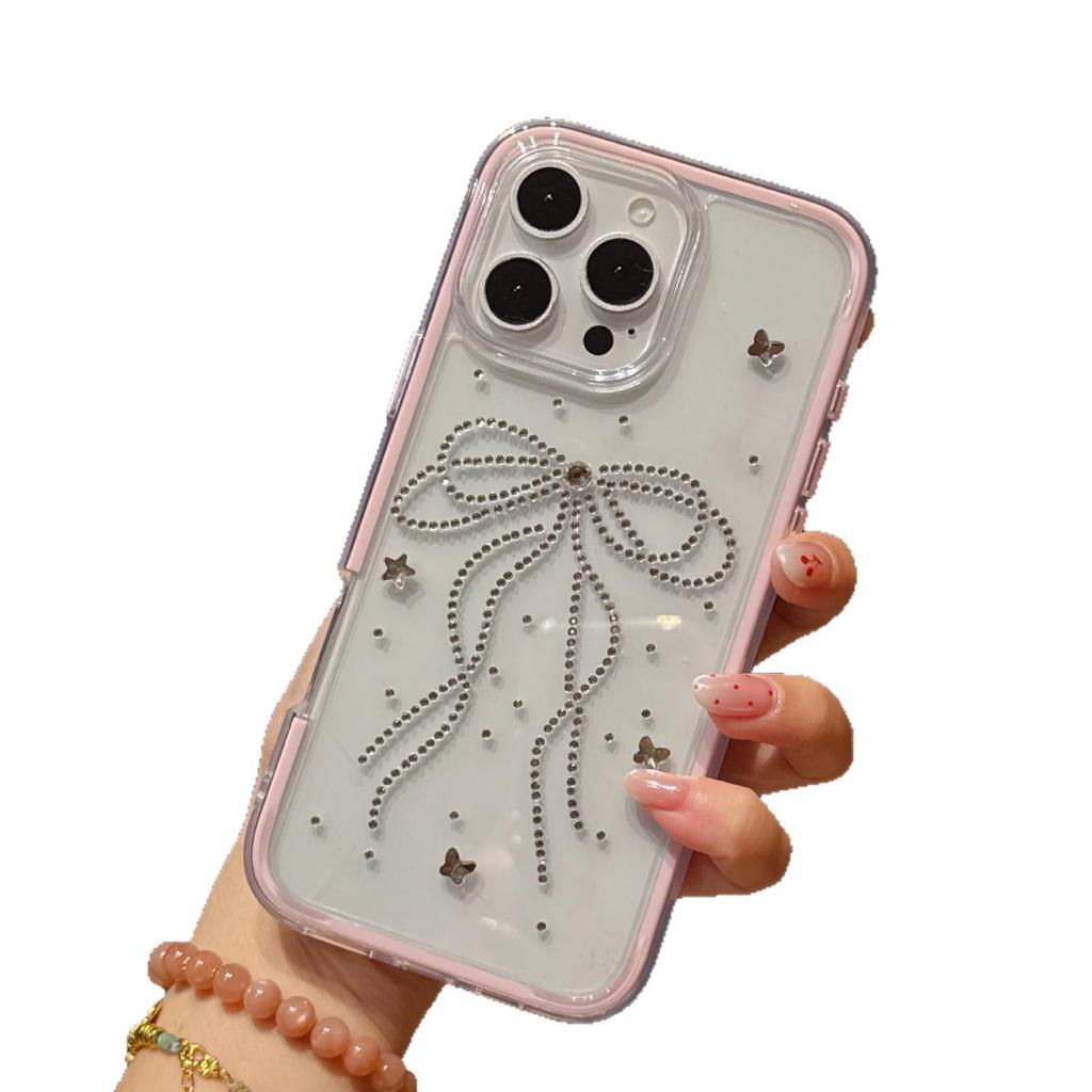 Chic Transparent Rhinestone Bow Phone Case for Apple iPhone 16 & 17