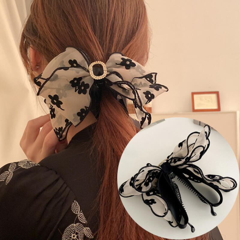 Daria Chiffon Black Flower Banana Hair Clip black