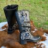 Fashion boots with belt buckle Spring Autumn new style thick heel increased height simple comfortable versatile women's boots