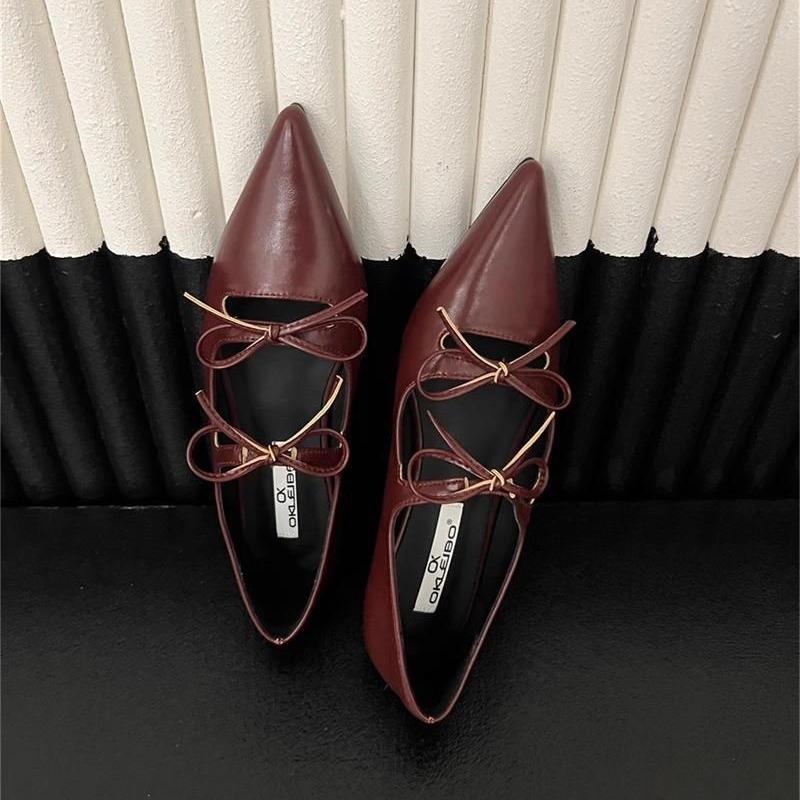 Temperament French Low-heeled Mary Jane Shoes Women's Spring and Autumn 2025 New Pointed Head Versatile Bow Gentle Single Shoes Women