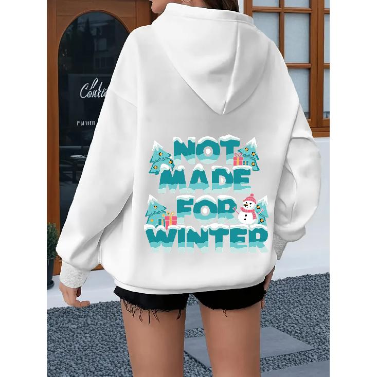 Women's Fashion Casual Winter Cartoon Print Hoodie - Unique Back Cap Design with Kangaroo Pocket, Cozy Long Sleeve Pullover for Outdoor Sports