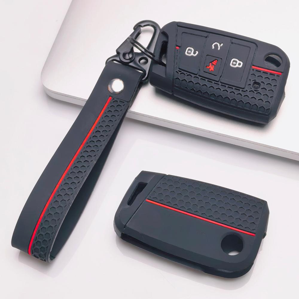 Folding Car Key Fob Case for Volkswagen Golf 7 MK7 Tiguan MK2 Passat B8 Skoda Octavia with Keychain Anti Scratch Soft Silicone Fold Remote Key Sleeve