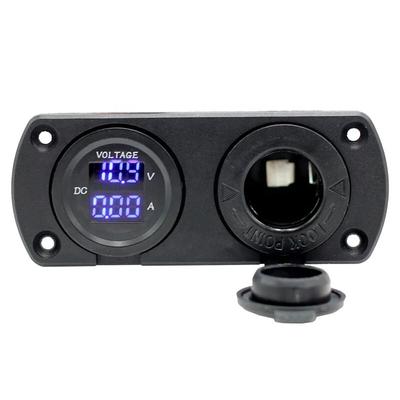 2 In 1 Panel Power Socket Voltmeter Ammeter with LED Digital Display Monitor Voltage and Current for 12-24V Vehicle