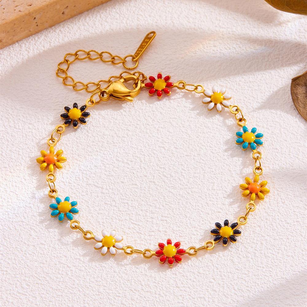 Stainless Steel Daisy Flower Bracelet Necklace for Women Girl Candy Color Sunflower Waterproof Non Fading Jewelry