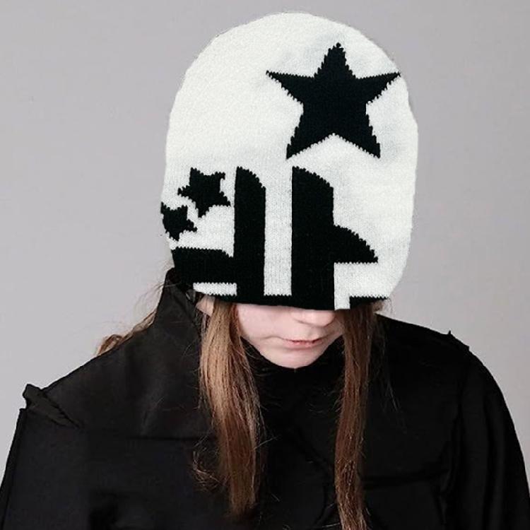 Women Knit Beanie Hats Warm Ear Protector Hat Teens Jacquard Star Handmade Hat