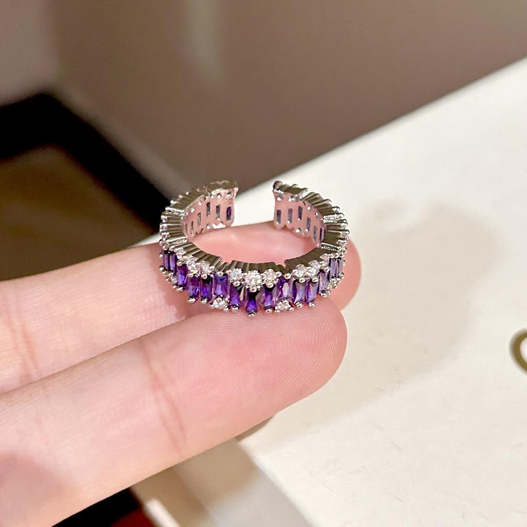 S925 Stylish Silver Ring With Colorful Gemstone Accents And Eyecatching Shape Geometric