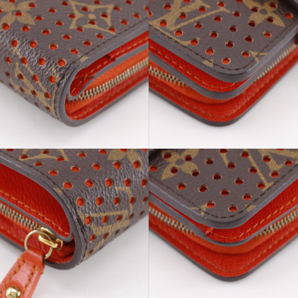 Louis Vuitton Compact Zip Bi-Fold Wallet M95189 Monogram Perfo Brown / Orange Monogram Canvas Women Used
