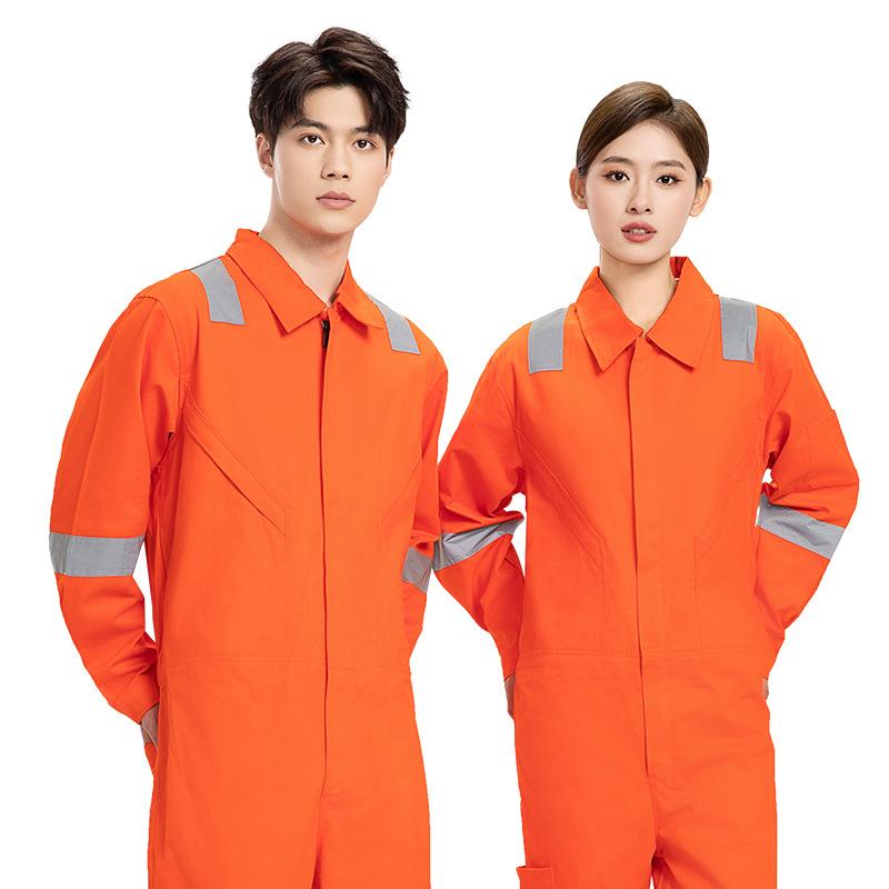 Pure Cotton One-Piece Work Coverall Men Reflective Wear-Resistant Stain-Resistant Customized Labor Protection Clothing Mechanics