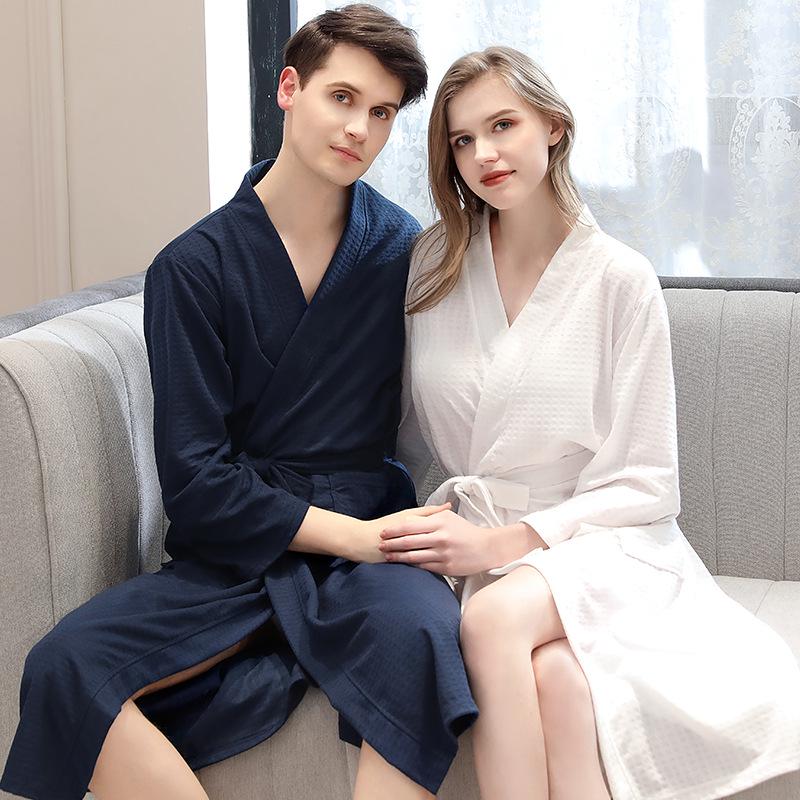 Accappatoio a nido d'ape primaverile ed estivo Accappatoio da donna in stile sottile Pigiama fumante assorbente del sudore, Abbigliamento per la casa da uomo e da donna Camicia da notte per coppia