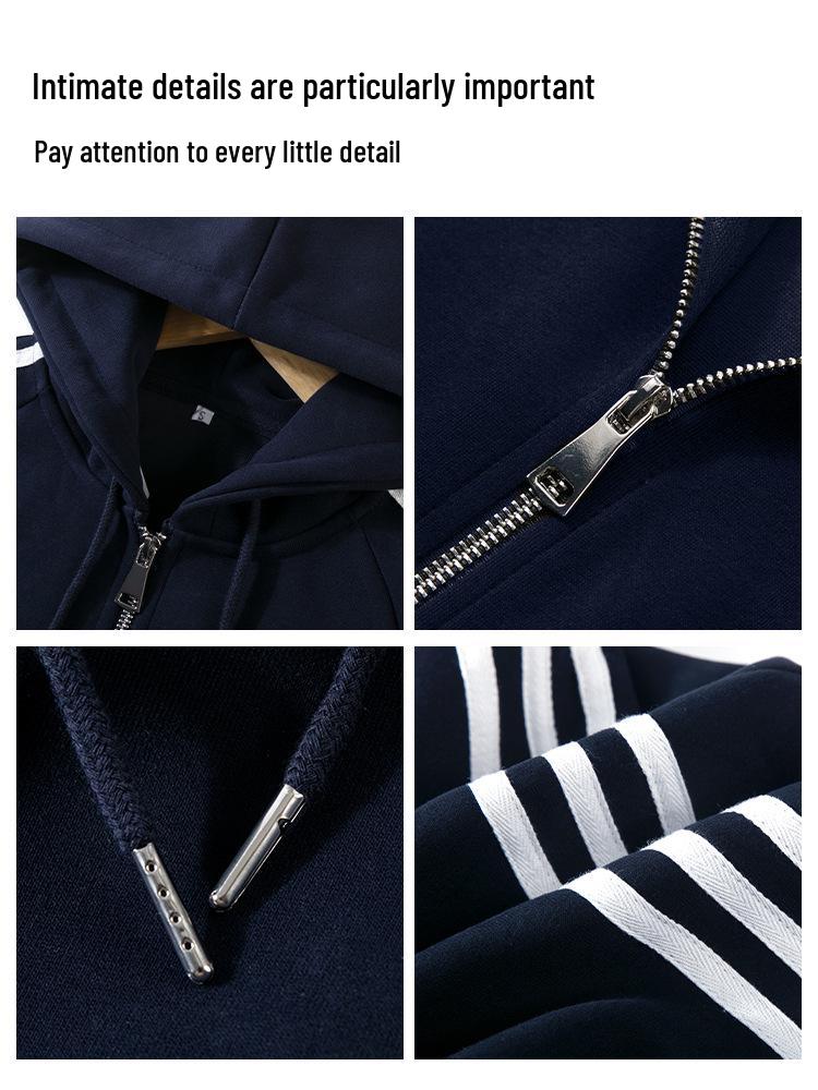 Jachetă Hanorac cu Glugă pentru Femei - Stil Coreean 2025, Croială Lejeră, Design cu Trei Dungi