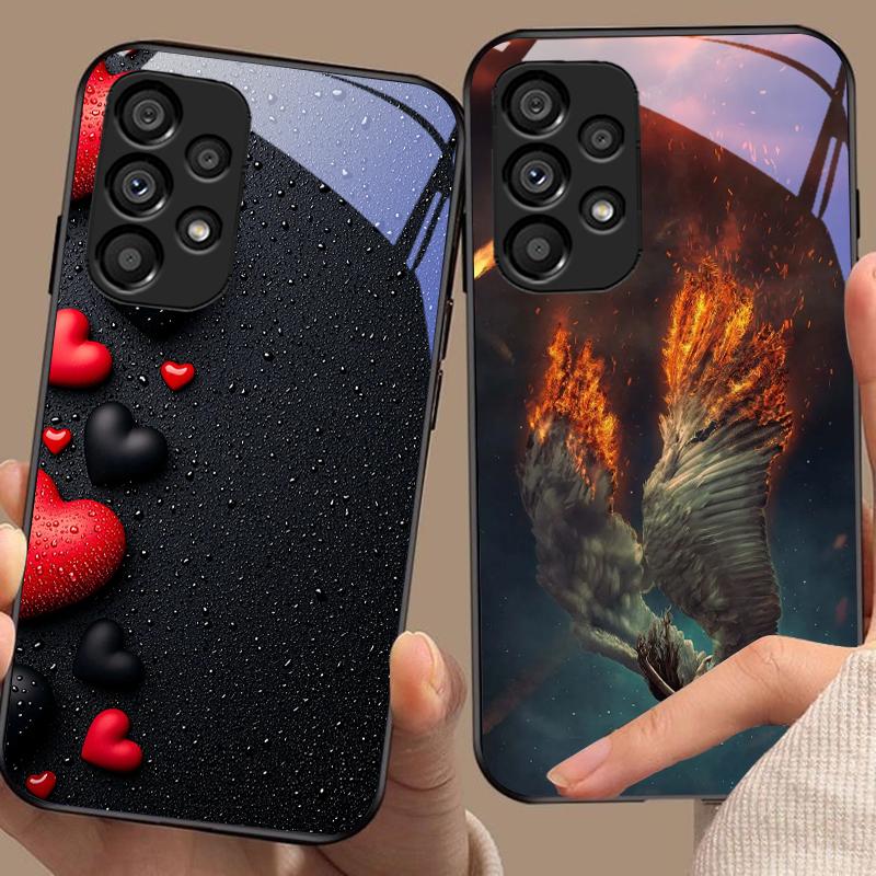 Rote Und Schwarze Herzen Für Samsung Galaxy S10 S20 Plus S21 FE S22 S23 S24 FE S25 Ultra Schwarz Gehärtetes Glas Handyhülle Hartschale