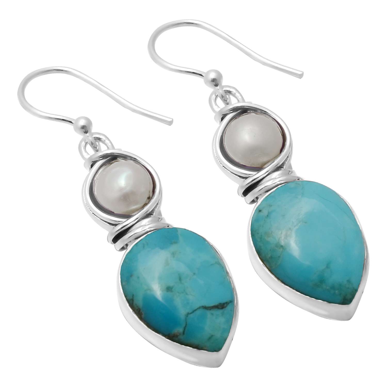 

Серьги с бирюзой, жемчугом и драгоценными камнями, однотонные серьги из стерлингового серебра 925 пробы, серьги ручной работы, ювелирные изделия, подарок для женщин и девочек E-2203