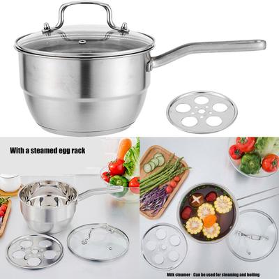 2-lagiger Edelstahl-Milchtopf mit Griff und Glasdeckel Mehrzweck-Stieltopf zum gleichzeitigen Dämpfen und Kochen